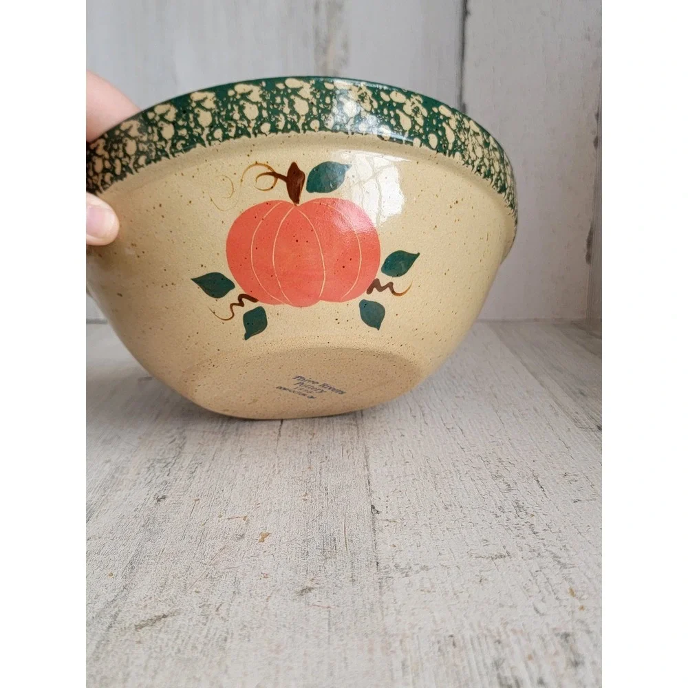 Three Rivers‎ orange pumpkin fall pottery bowl Halloween farm home
